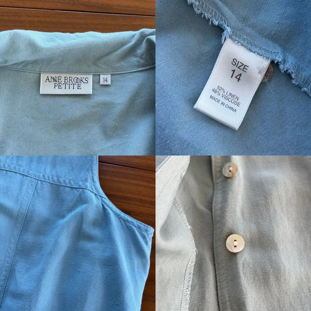 90s Vintage Anne Brooks Petite Linen Blend Sleeveless Button Up Blouse Size 14 - Picture 5 of 12